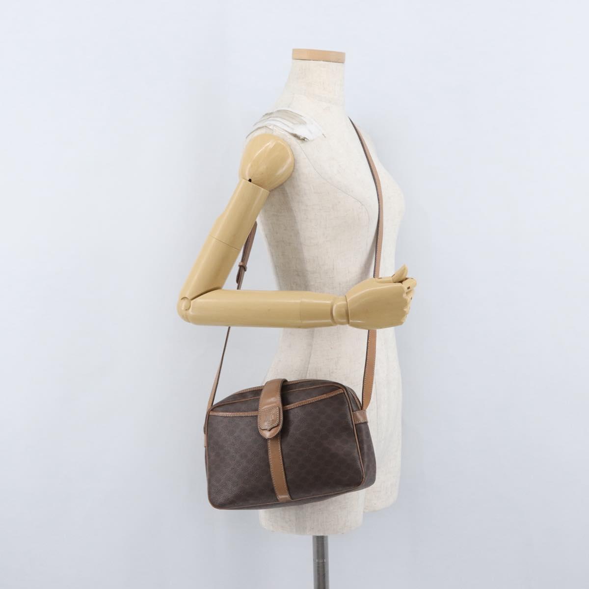 CELINE Macadam Canvas Shoulder Bag PVC Leather Brown Gold Auth 172285
