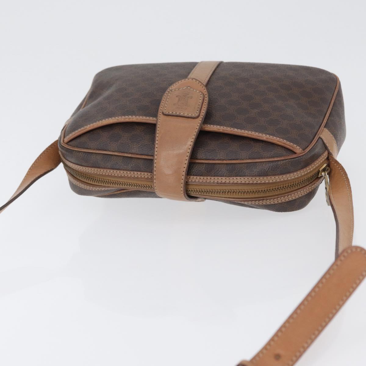 CELINE Macadam Canvas Shoulder Bag PVC Leather Brown Gold Auth 172285
