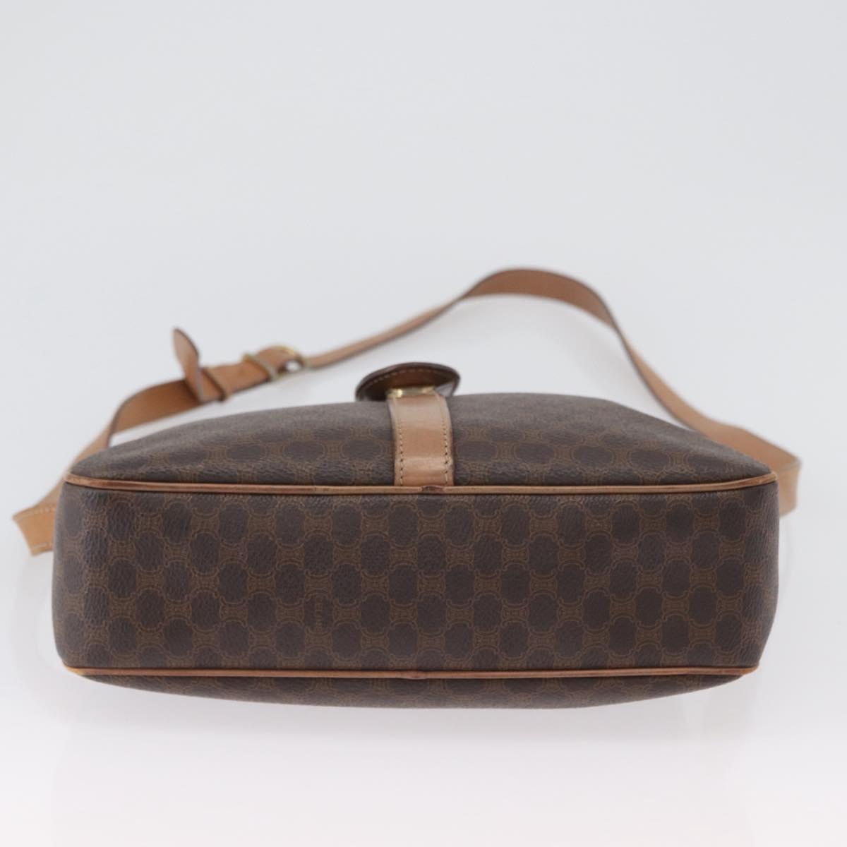 CELINE Macadam Canvas Shoulder Bag PVC Leather Brown Gold Auth 172285