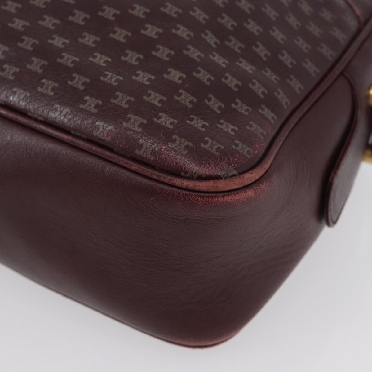 CELINE Macadam Canvas Shoulder Bag Leather Gold Bordeaux Auth 172287