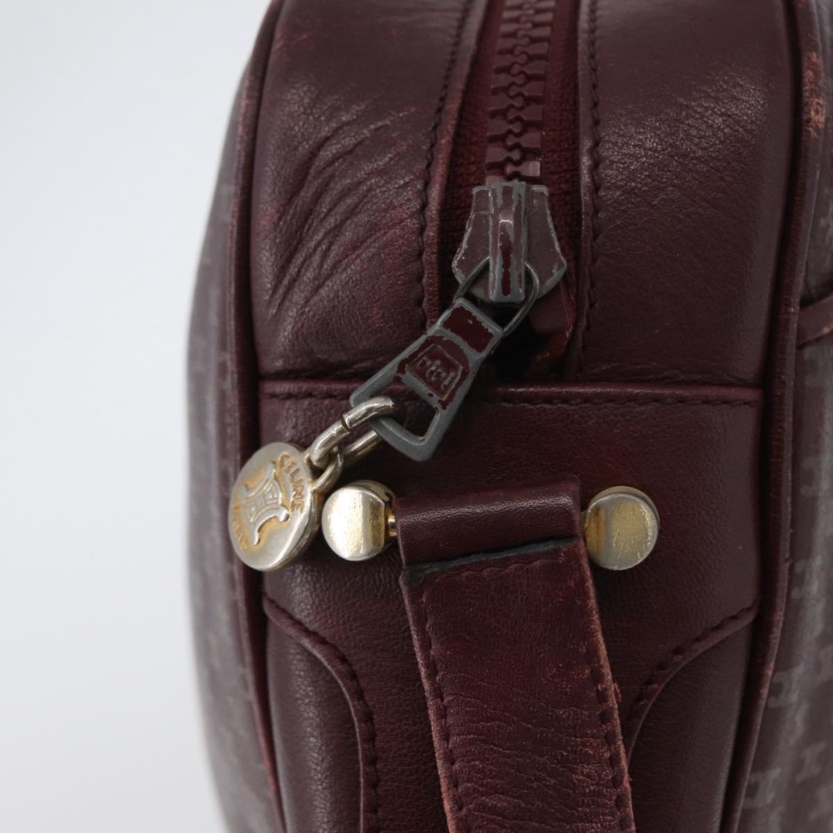 CELINE Macadam Canvas Shoulder Bag Leather Gold Bordeaux Auth 172287