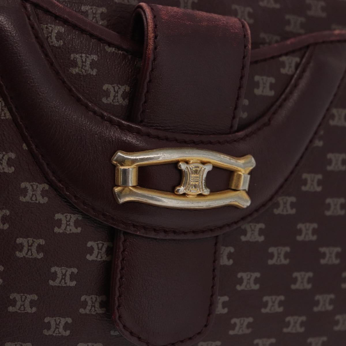 CELINE Macadam Canvas Shoulder Bag Leather Gold Bordeaux Auth 172287