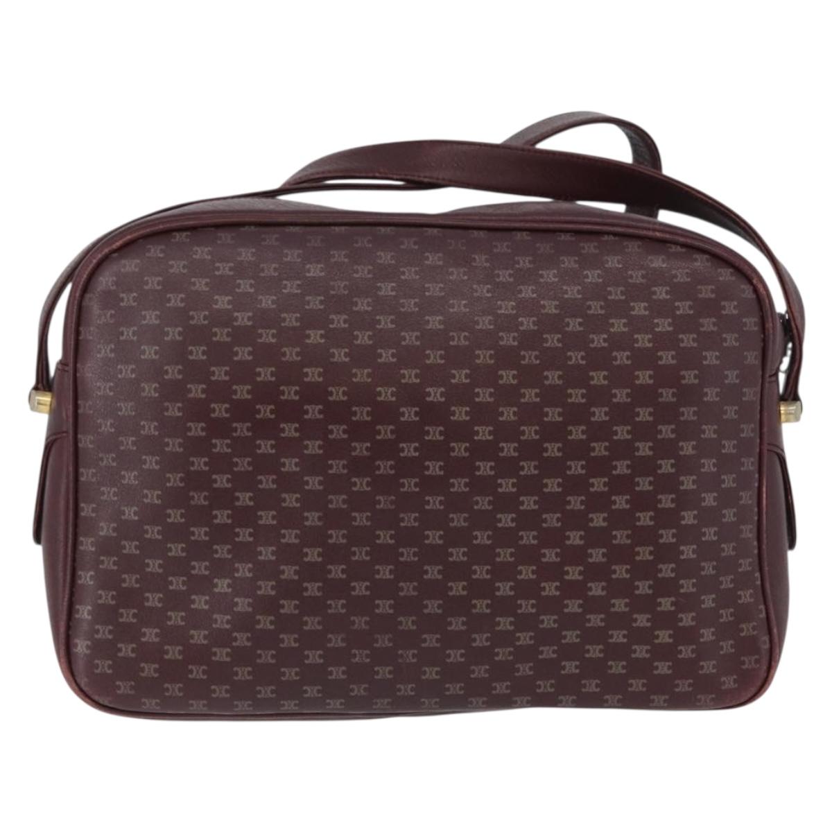 CELINE Macadam Canvas Shoulder Bag Leather Gold Bordeaux Auth 172287