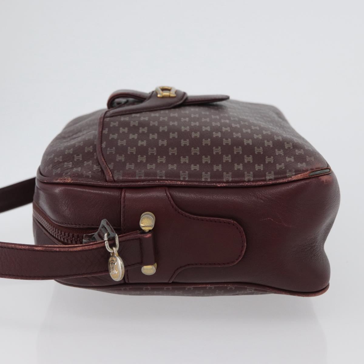 CELINE Macadam Canvas Shoulder Bag Leather Gold Bordeaux Auth 172287