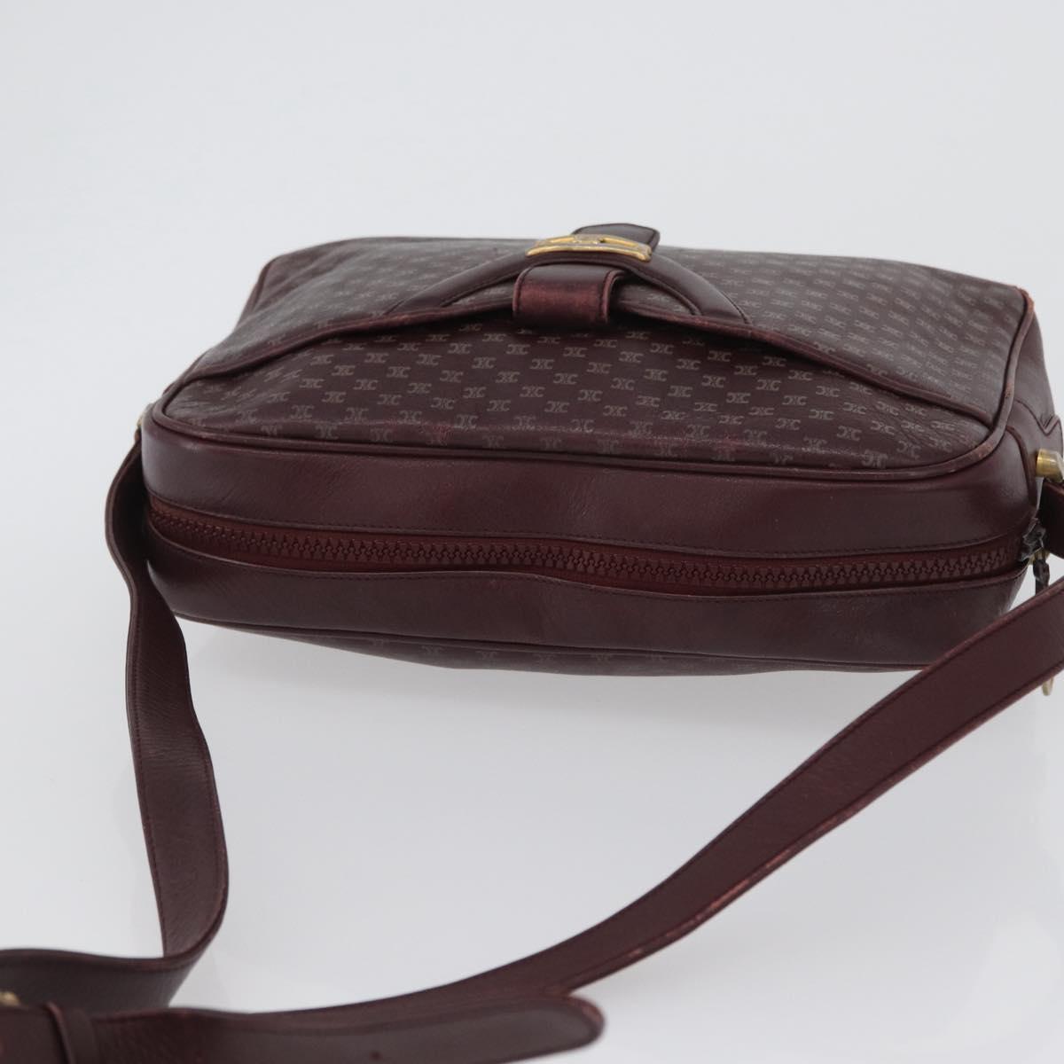 CELINE Macadam Canvas Shoulder Bag Leather Gold Bordeaux Auth 172287