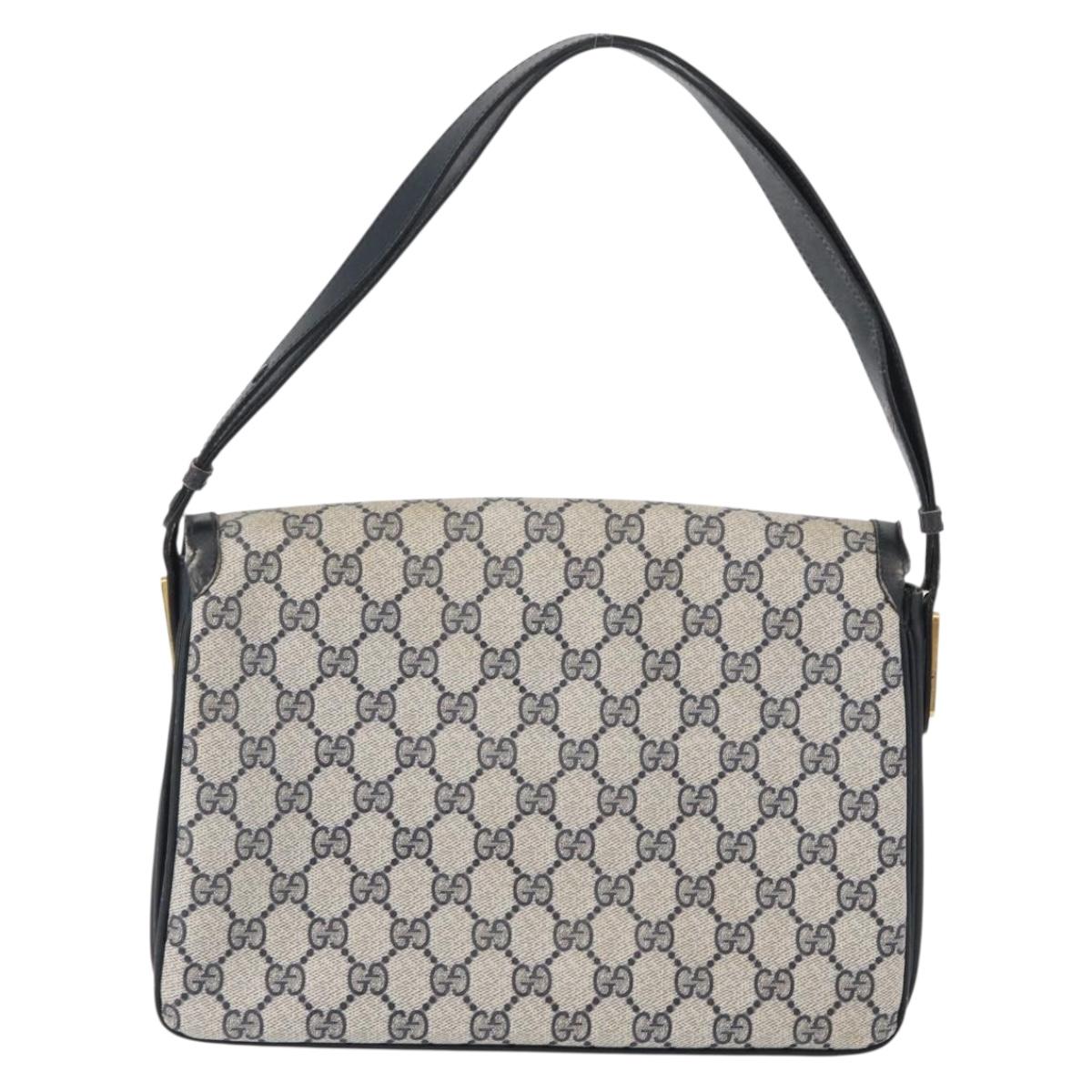 GUCCI GG Supreme Shoulder Bag PVC Navy Gold Auth 172288