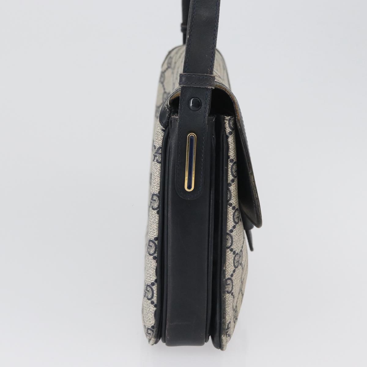 GUCCI GG Supreme Shoulder Bag PVC Navy Gold Auth 172288