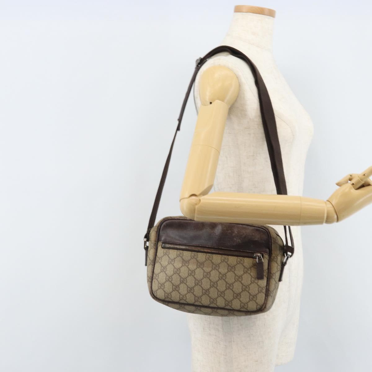 GUCCI GG Supreme Shoulder Bag PVC Beige Silver 114291 Auth 172289