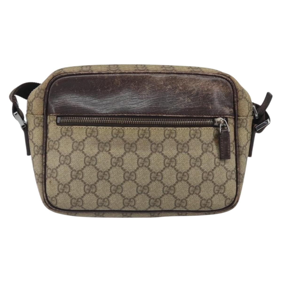 GUCCI GG Supreme Shoulder Bag PVC Beige Silver 114291 Auth 172289