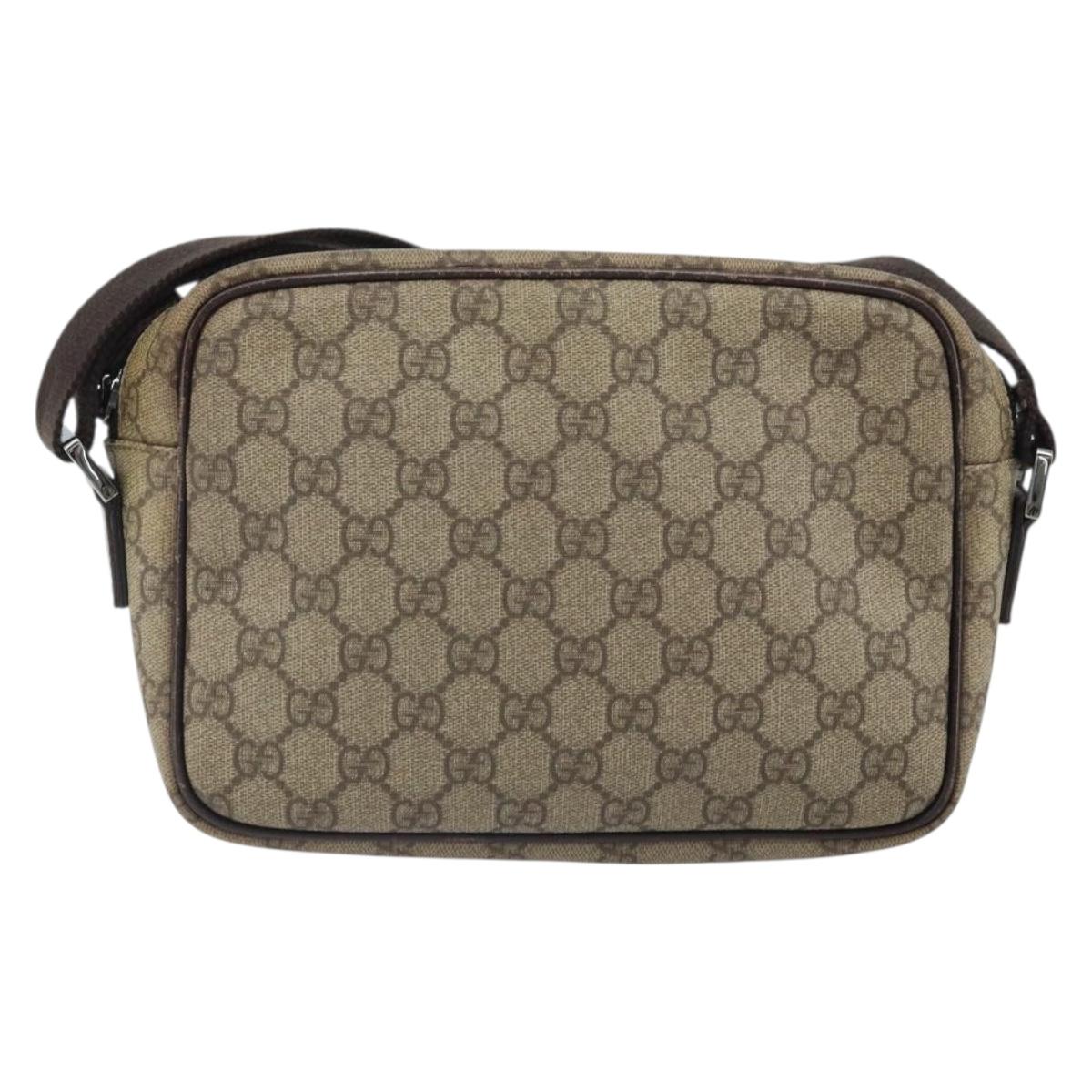 GUCCI GG Supreme Shoulder Bag PVC Beige Silver 114291 Auth 172289