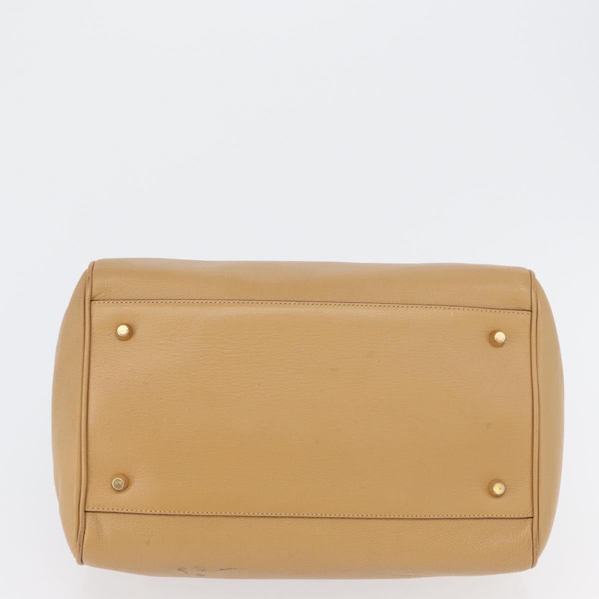 PRADA Hand Bag Leather Beige Gold Auth 172291