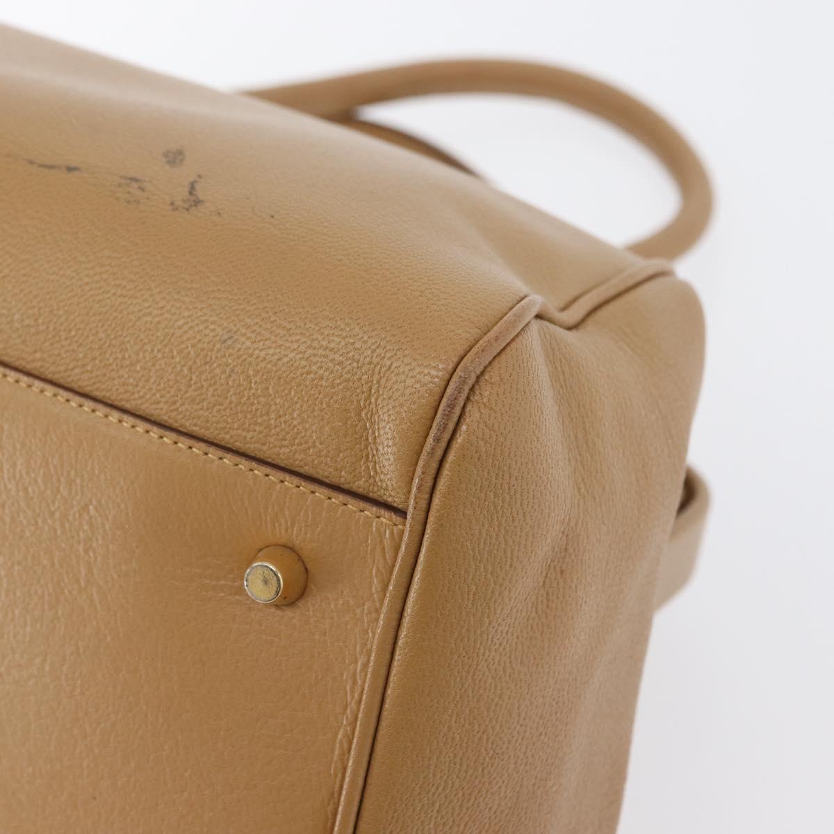 PRADA Hand Bag Leather Beige Gold Auth 172291