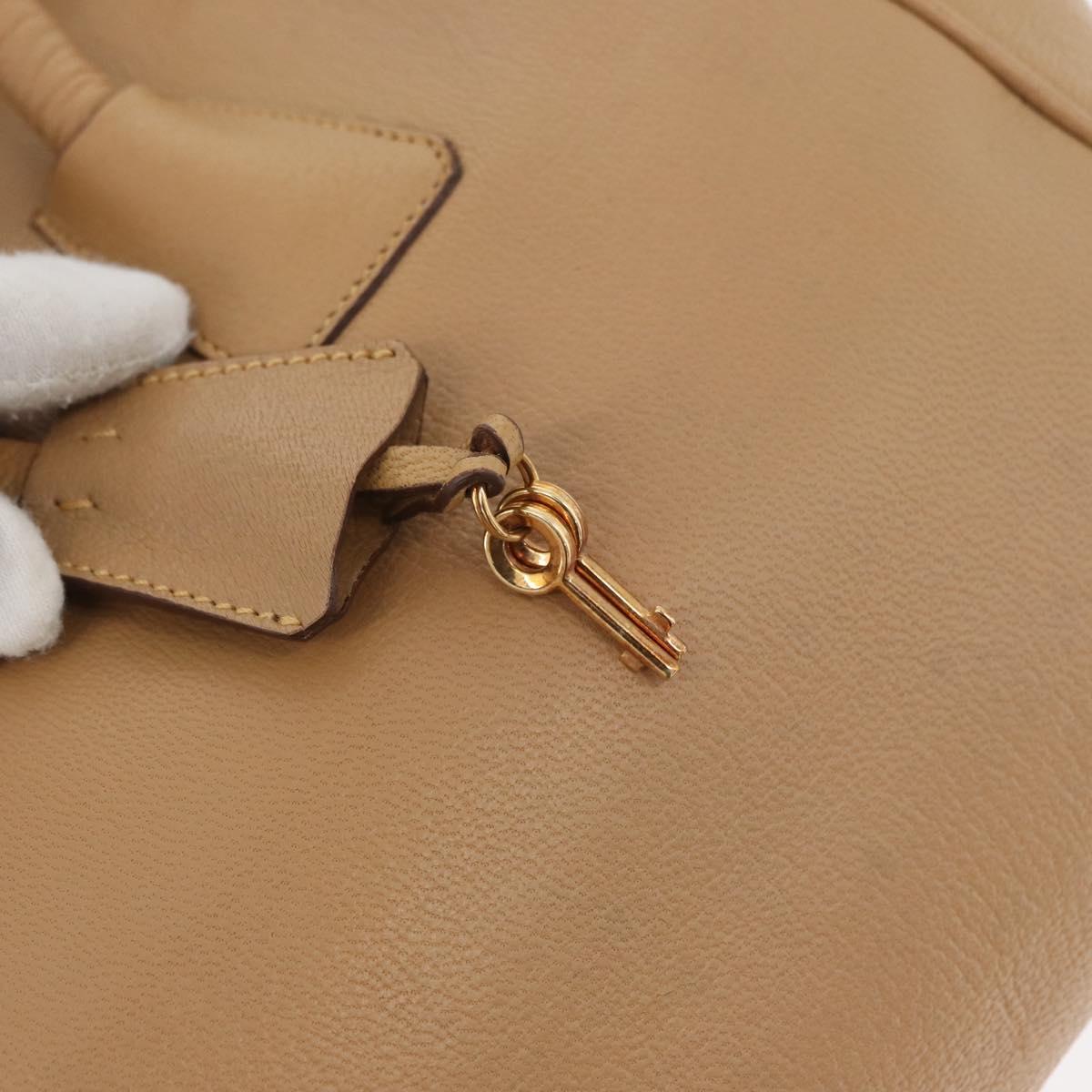 PRADA Hand Bag Leather Beige Gold Auth 172291