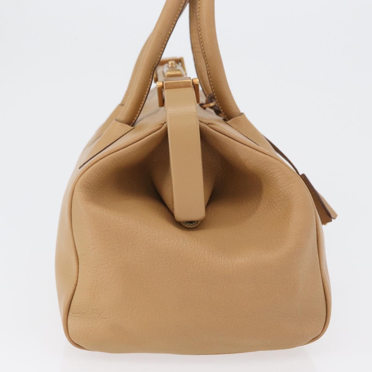 PRADA Hand Bag Leather Beige Gold Auth 172291