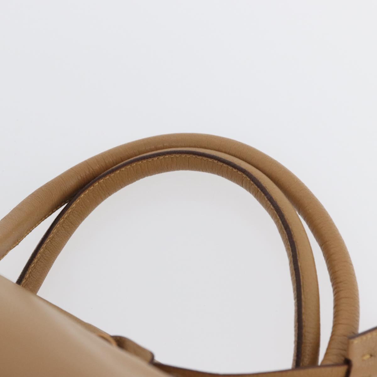 PRADA Hand Bag Leather Beige Gold Auth 172291