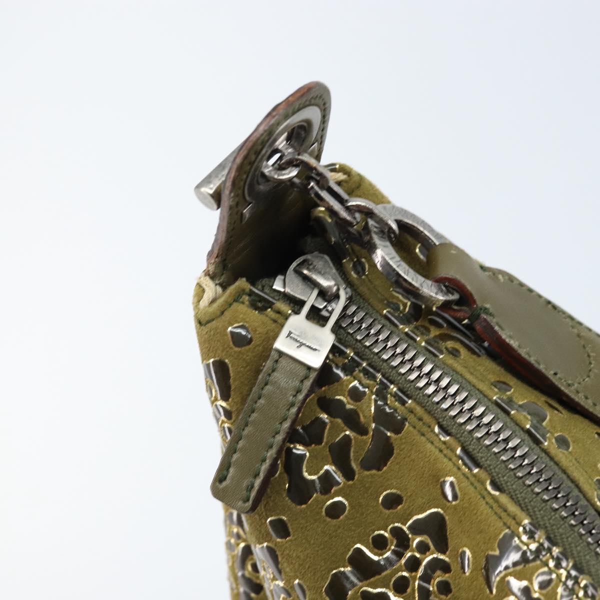Salvatore Ferragamo Shoulder Bag Suede Khaki Auth 172292