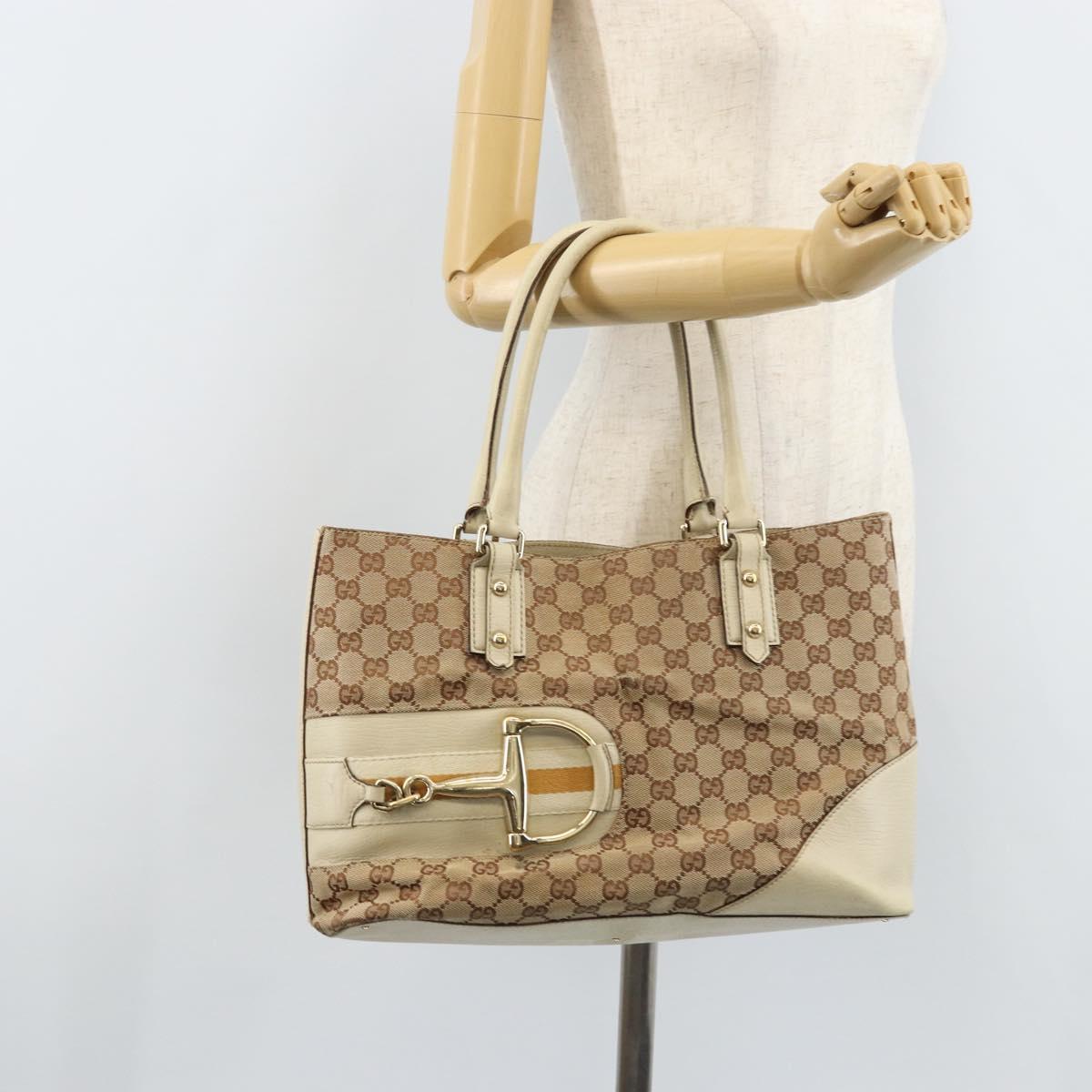 GUCCI GG Canvas Hand Bag Beige Gold 07198 Auth 172295