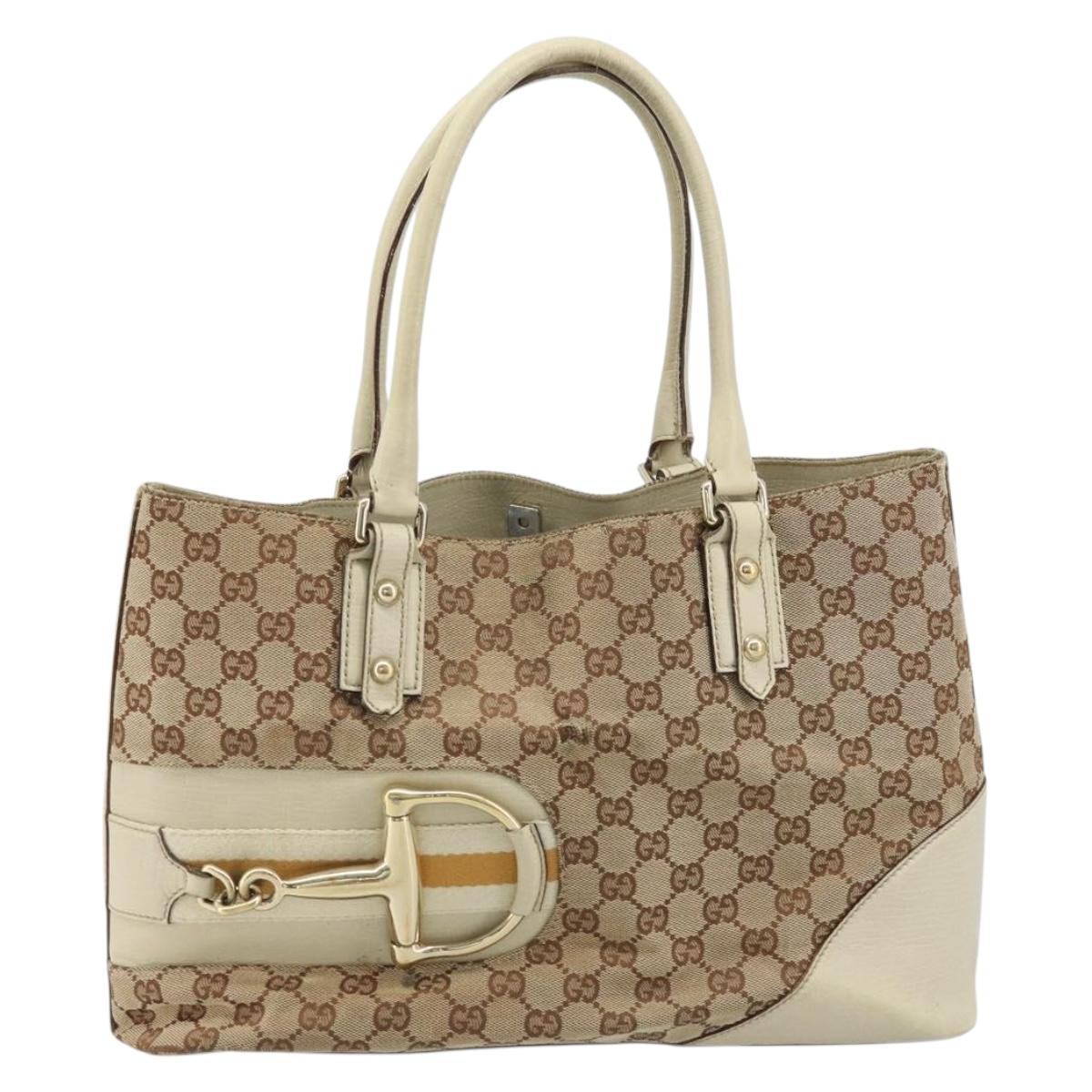 GUCCI GG Canvas Hand Bag Beige Gold 07198 Auth 172295