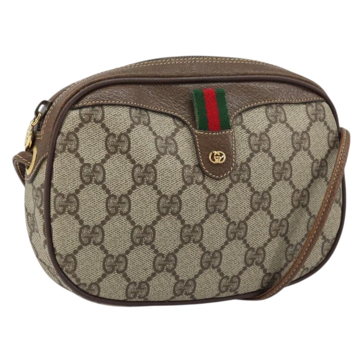 GUCCI GG Supreme Web Sherry Line Bag PVC Beige 007 58 6112 4023 Auth 172298