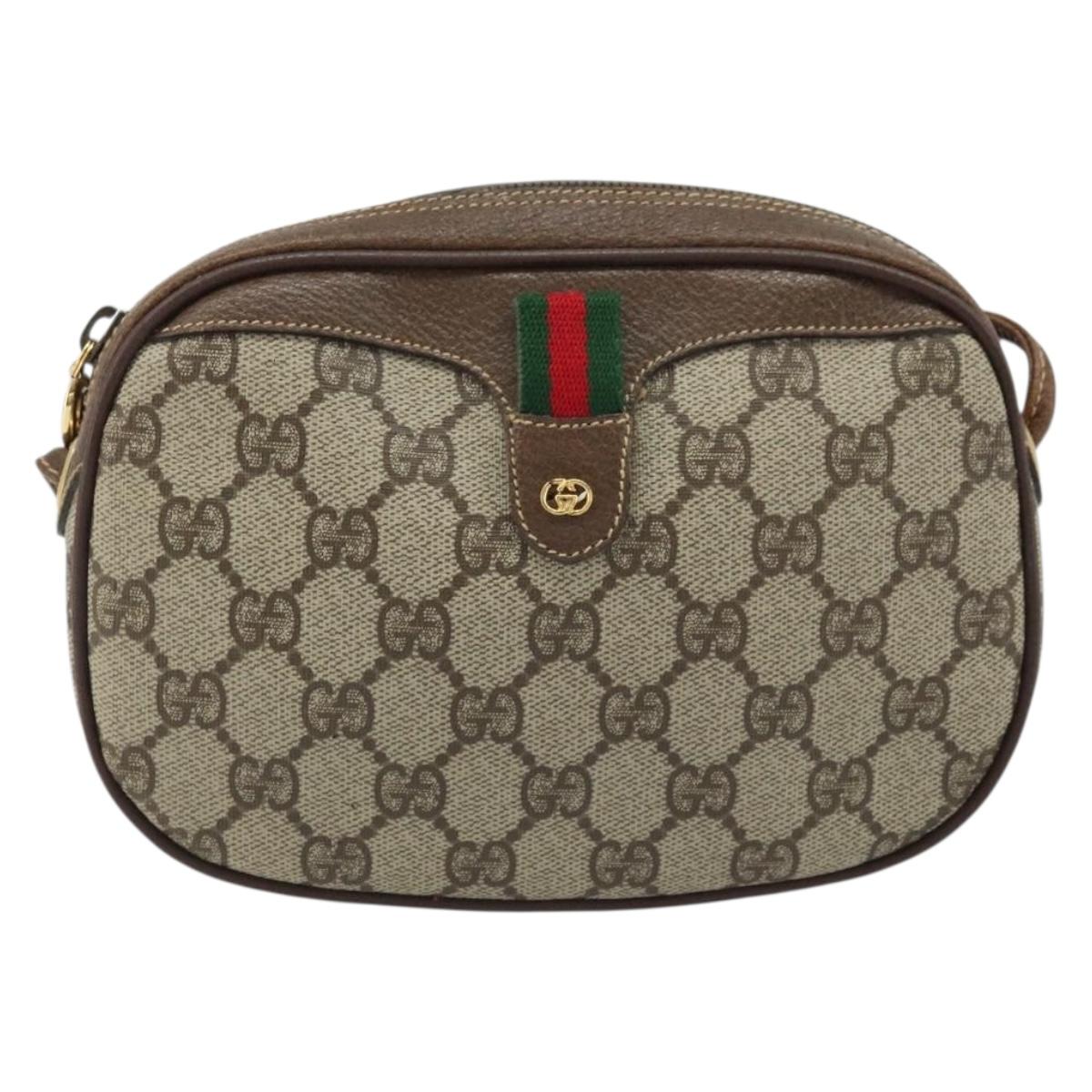GUCCI GG Supreme Web Sherry Line Bag PVC Beige 007 58 6112 4023 Auth 172298