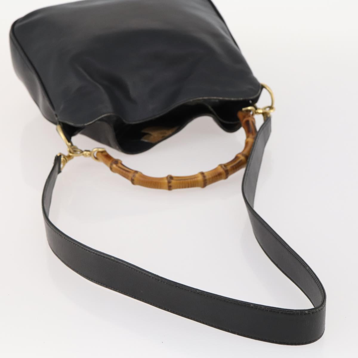 GUCCI Bamboo Hand Bag Leather 2way Black Gold Auth 172300