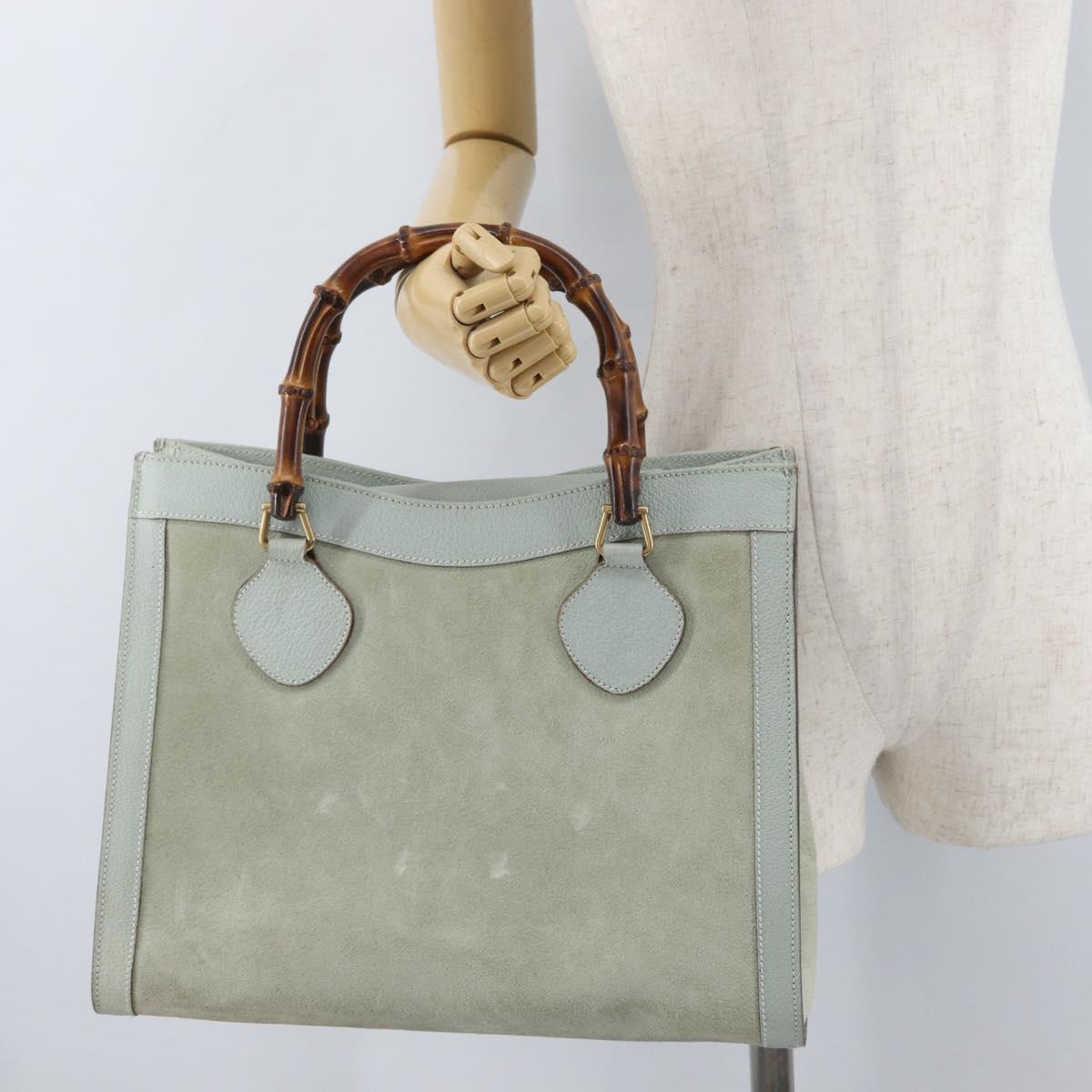 GUCCI Bamboo Tote Bag Suede Light Blue Gold 002 1186 0260 Auth 172301