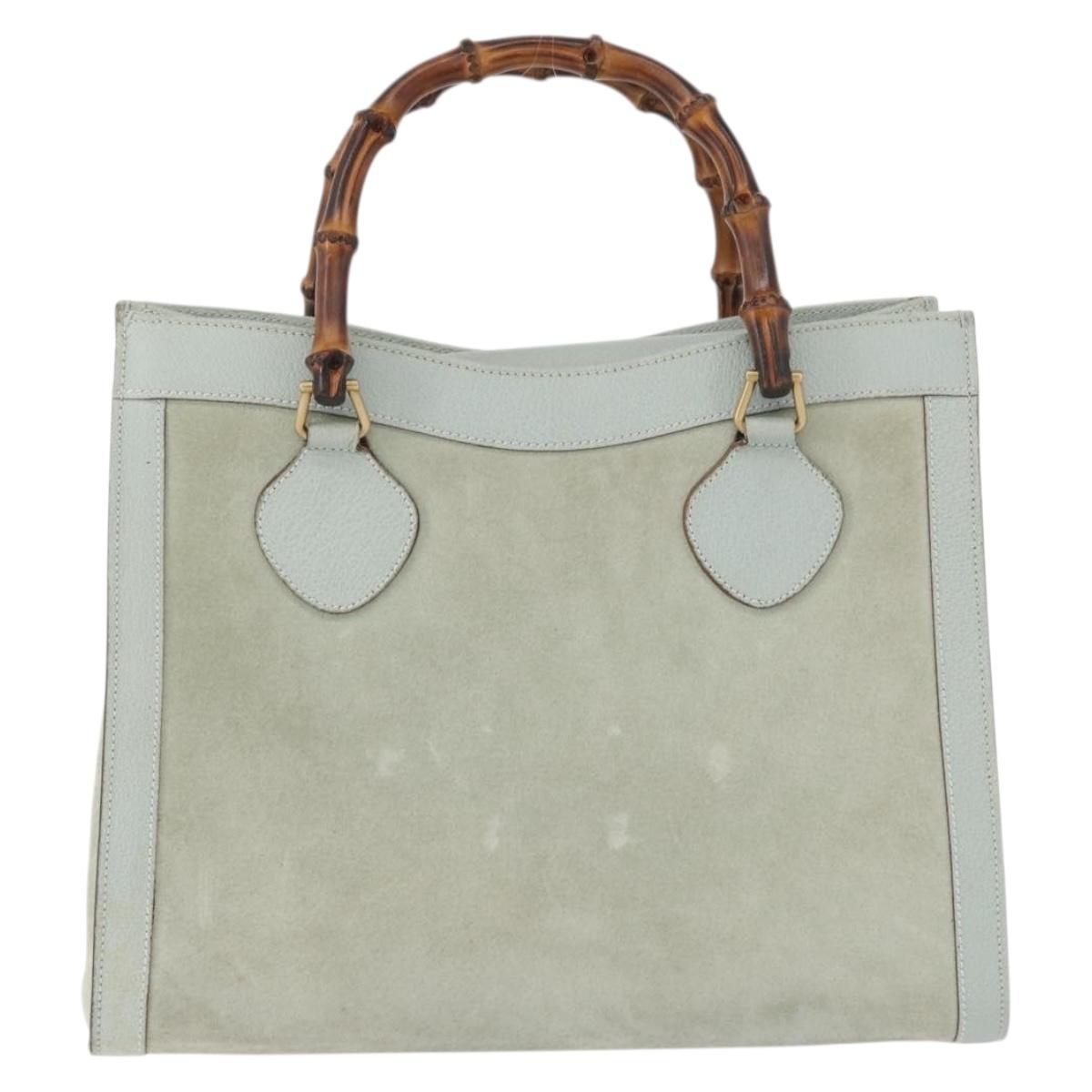 GUCCI Bamboo Tote Bag Suede Light Blue Gold 002 1186 0260 Auth 172301