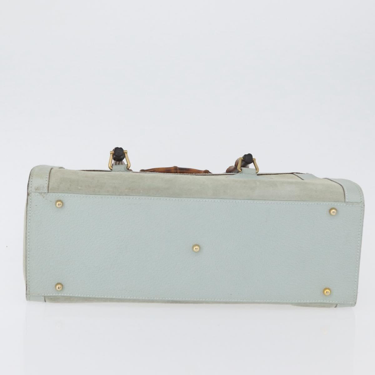 GUCCI Bamboo Tote Bag Suede Light Blue Gold 002 1186 0260 Auth 172301