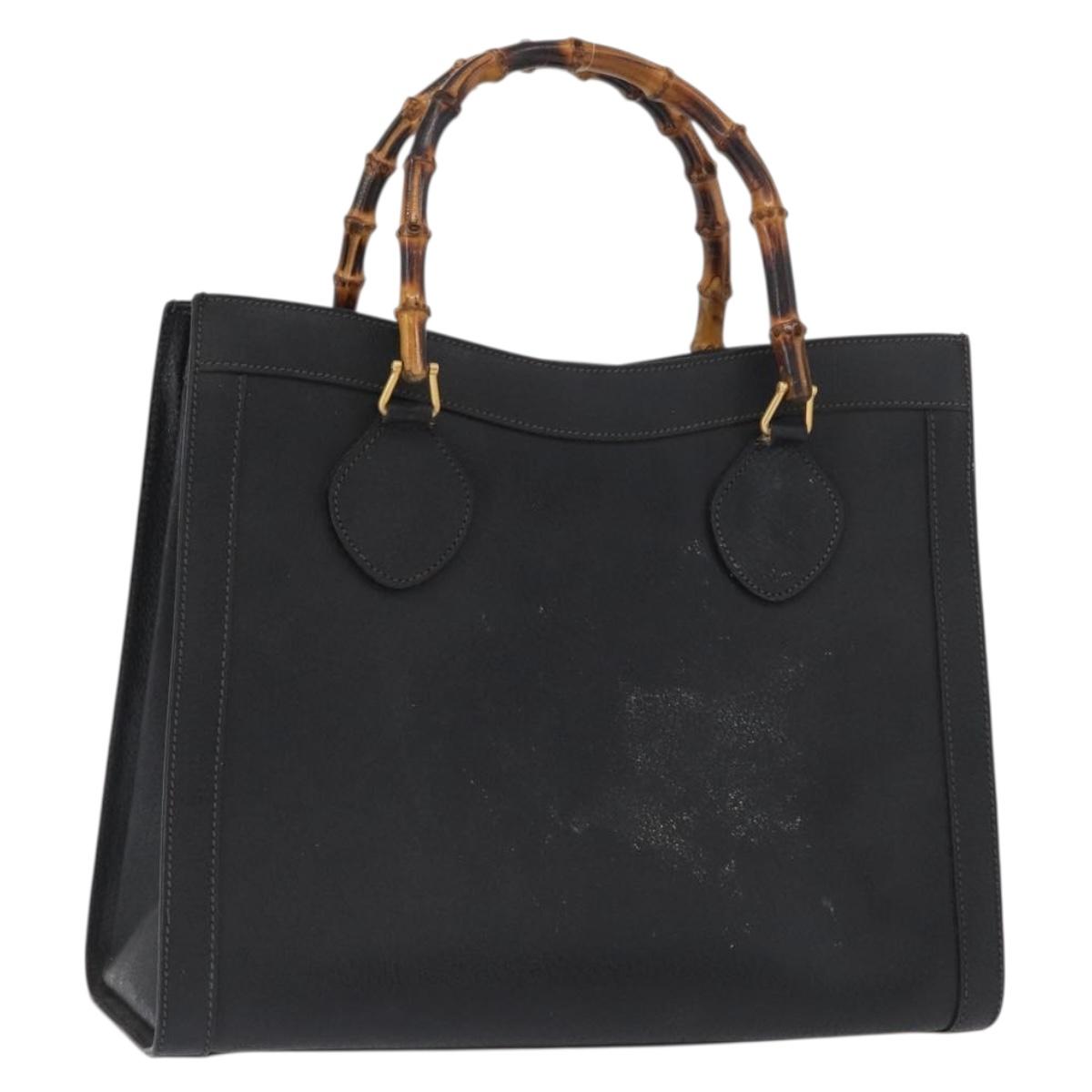GUCCI Bamboo Tote Bag Leather Black Gold 002 0260 2615 Auth 172302
