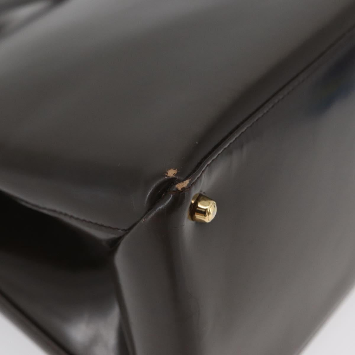 GUCCI Hand Bag Patent leather Brown Gold Auth 172303