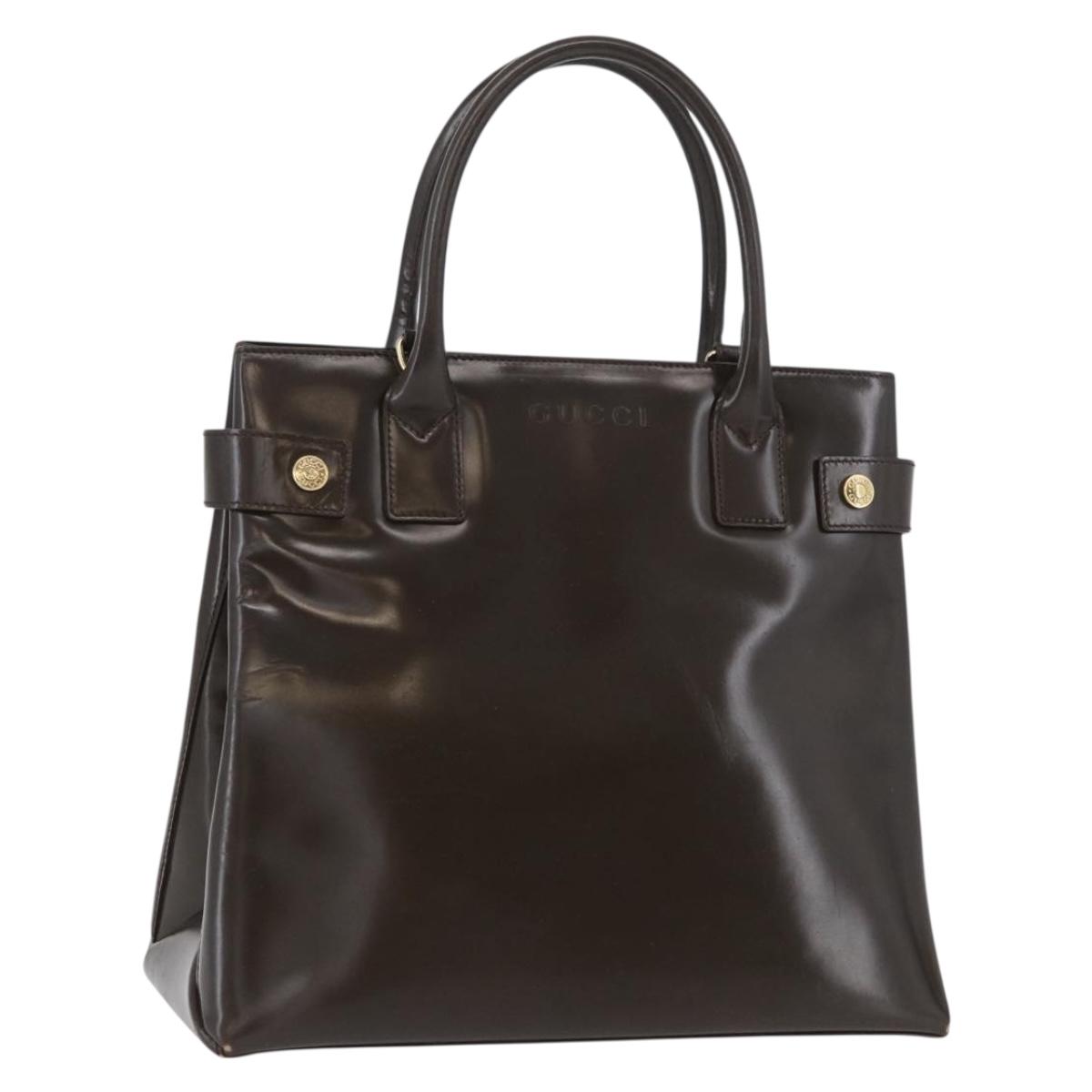 GUCCI Hand Bag Patent leather Brown Gold Auth 172303
