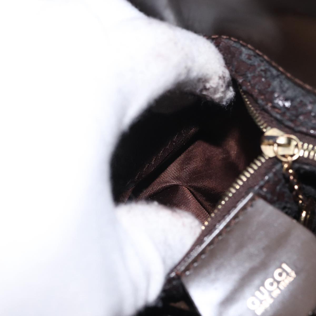 GUCCI Hand Bag Patent leather Brown Gold Auth 172303