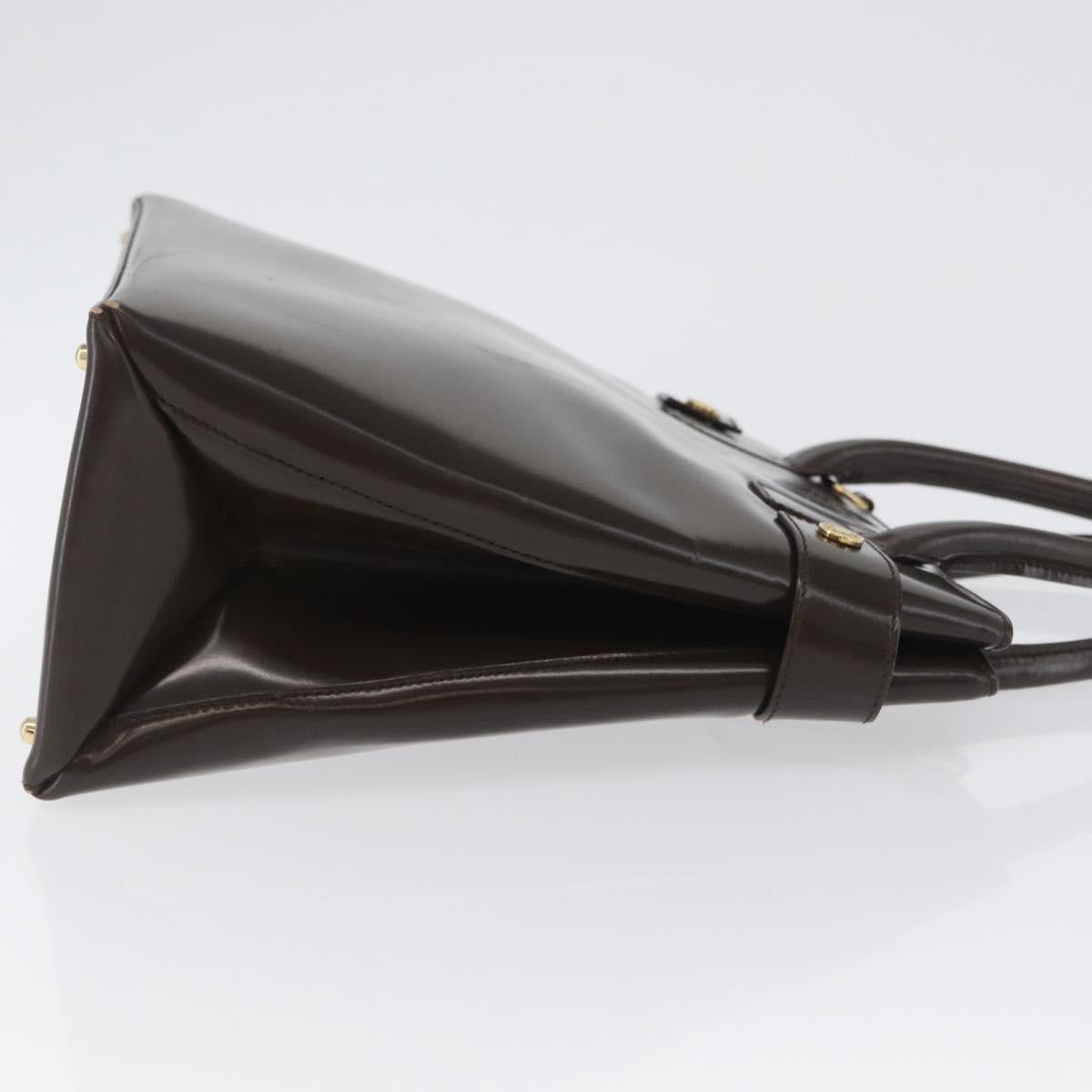 GUCCI Hand Bag Patent leather Brown Gold Auth 172303