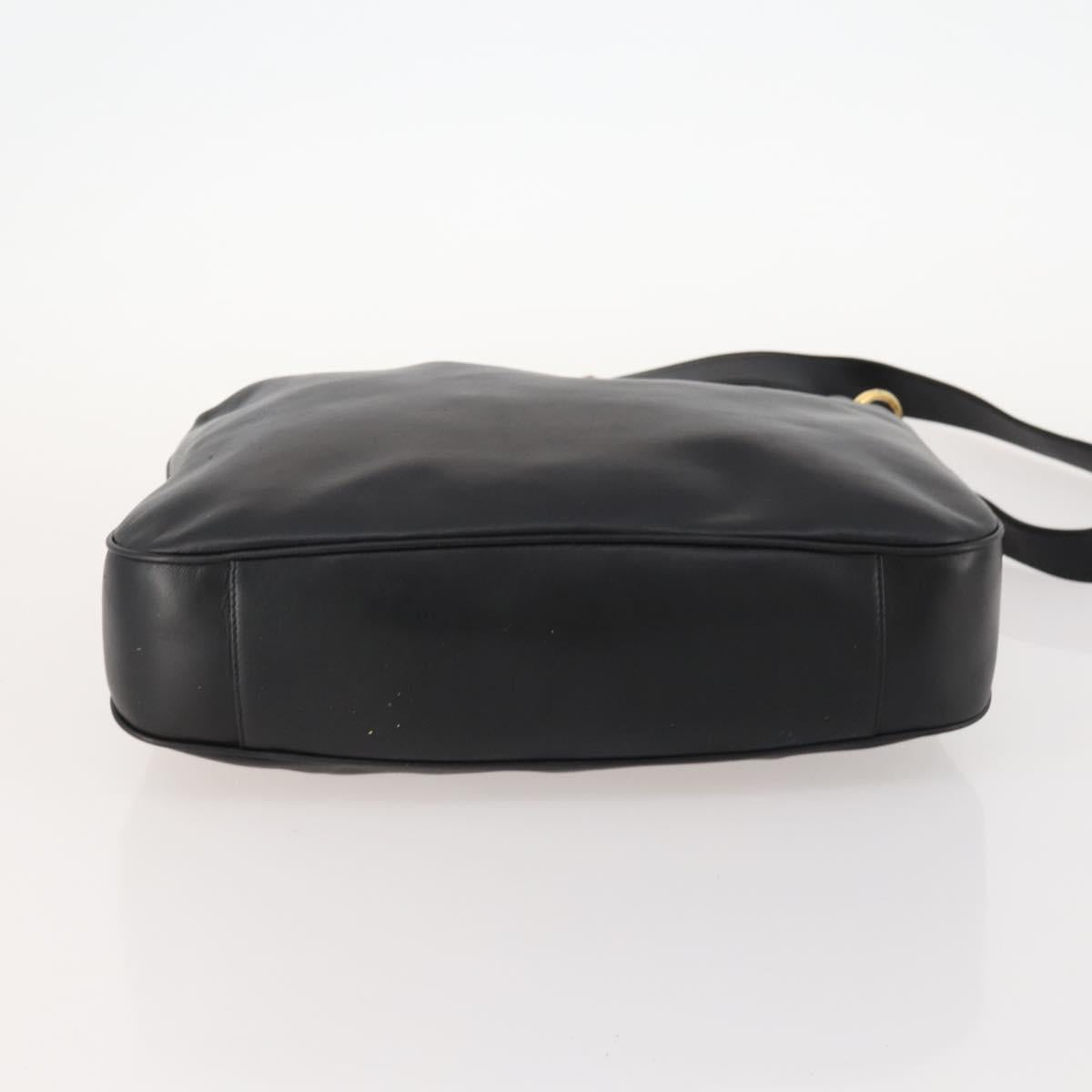 GUCCI Bamboo Shoulder Bag Leather 2way Black Gold 001 1014 1577 Auth 172306