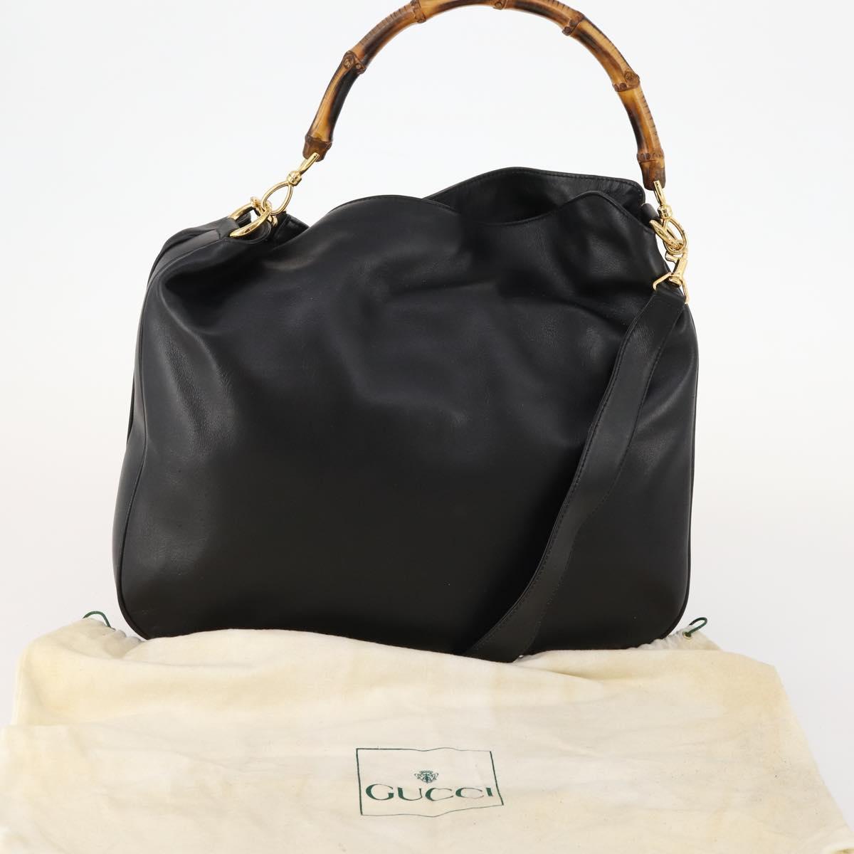 GUCCI Bamboo Shoulder Bag Leather 2way Black Gold 001 1014 1577 Auth 172306