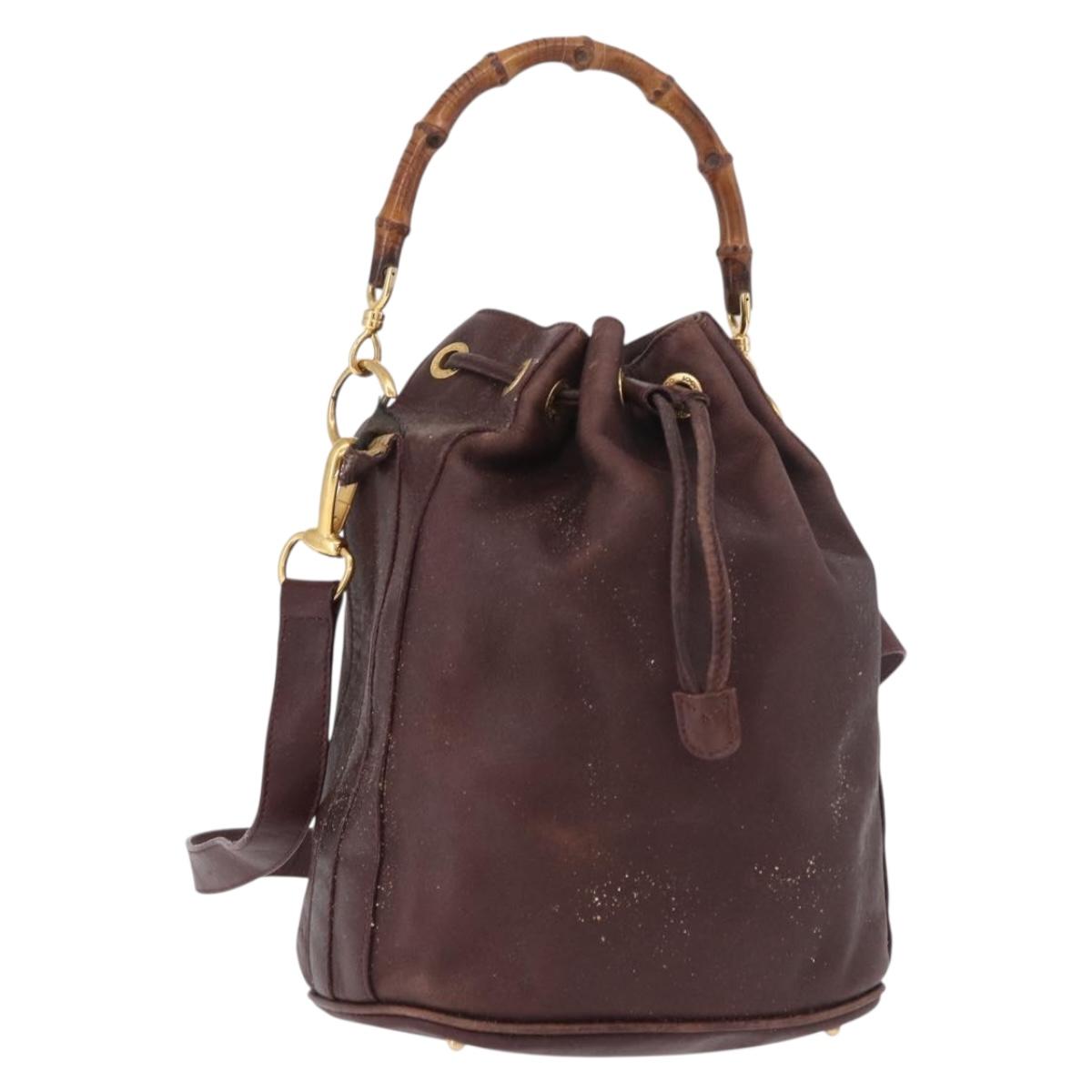 GUCCI Bamboo Shoulder Bag Leather 2way Bordeaux Gold 001 2865 1657 Auth 172307