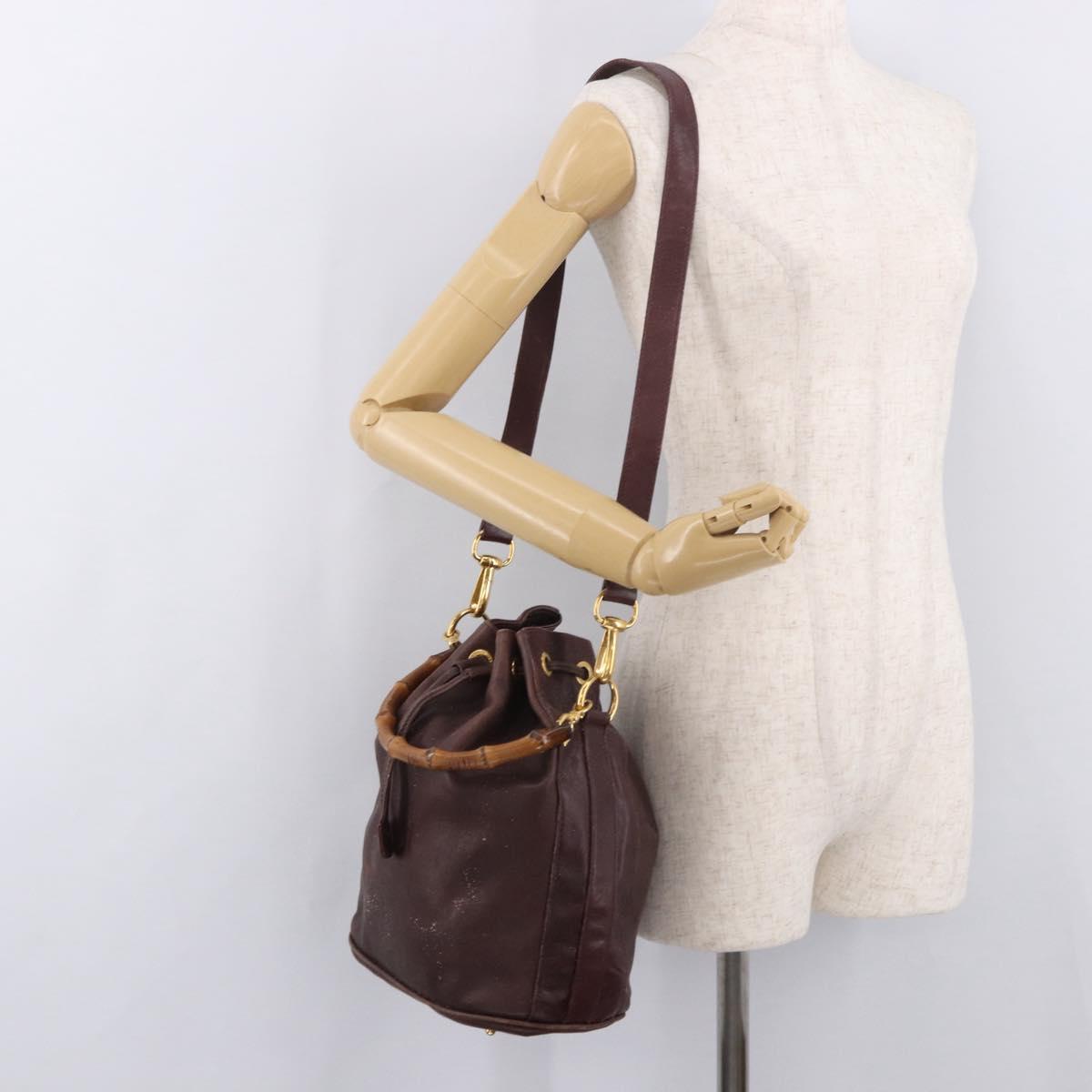GUCCI Bamboo Shoulder Bag Leather 2way Bordeaux Gold 001 2865 1657 Auth 172307