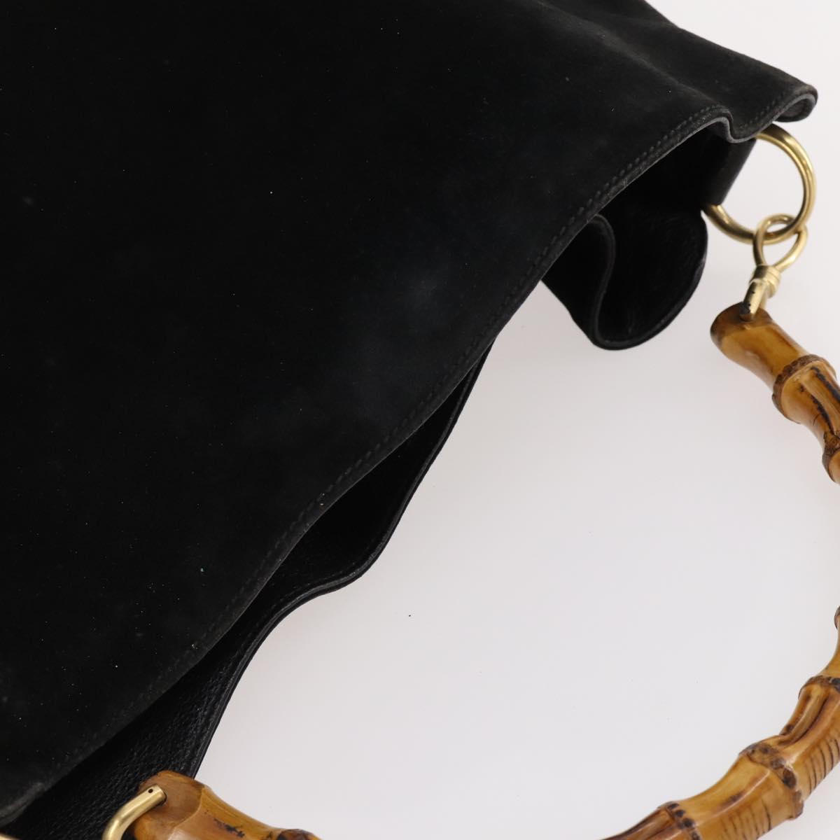 GUCCI Bamboo Shoulder Bag Leather Black Gold 001 1998 1577 Auth 172308