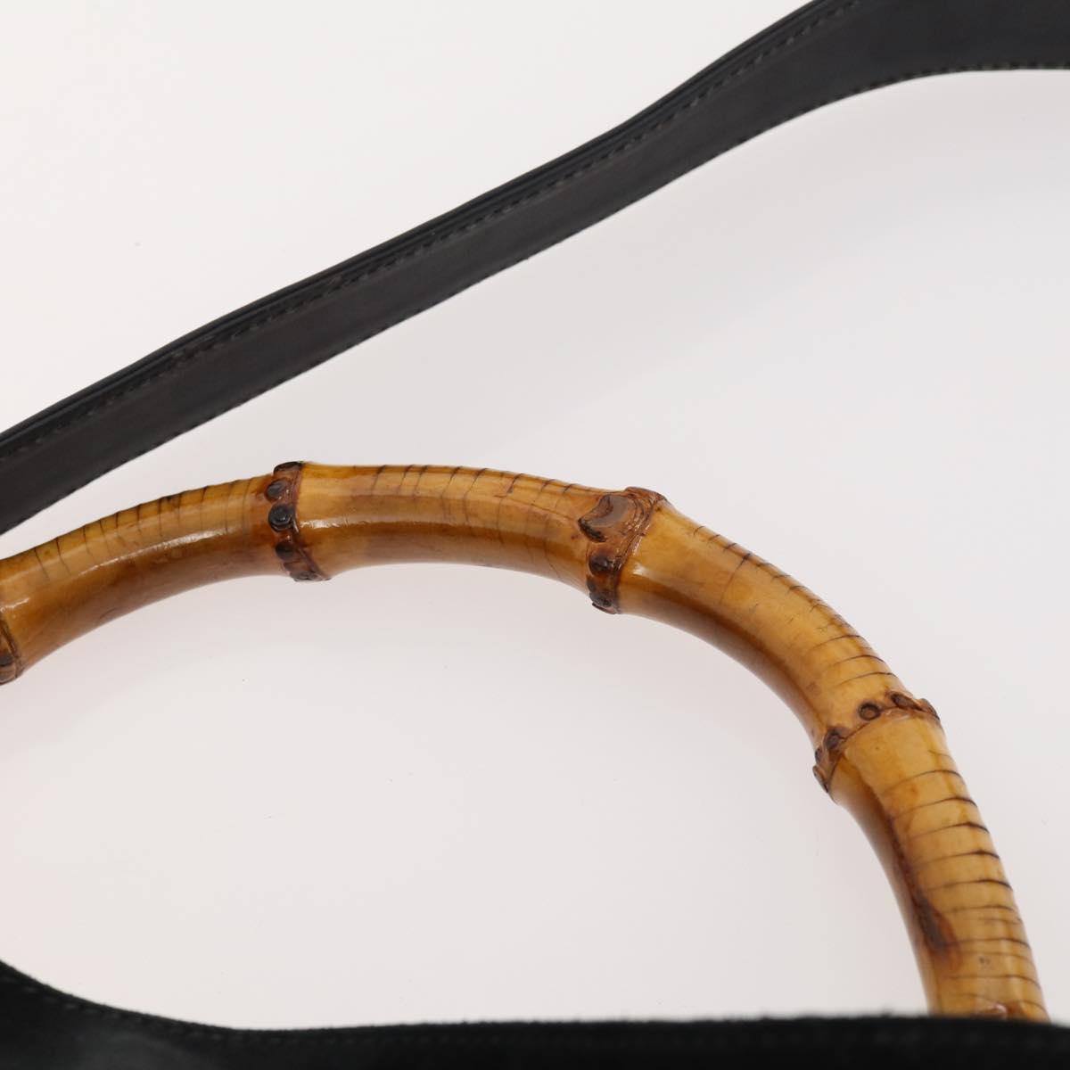 GUCCI Bamboo Shoulder Bag Suede 2way Black Gold Auth 172309