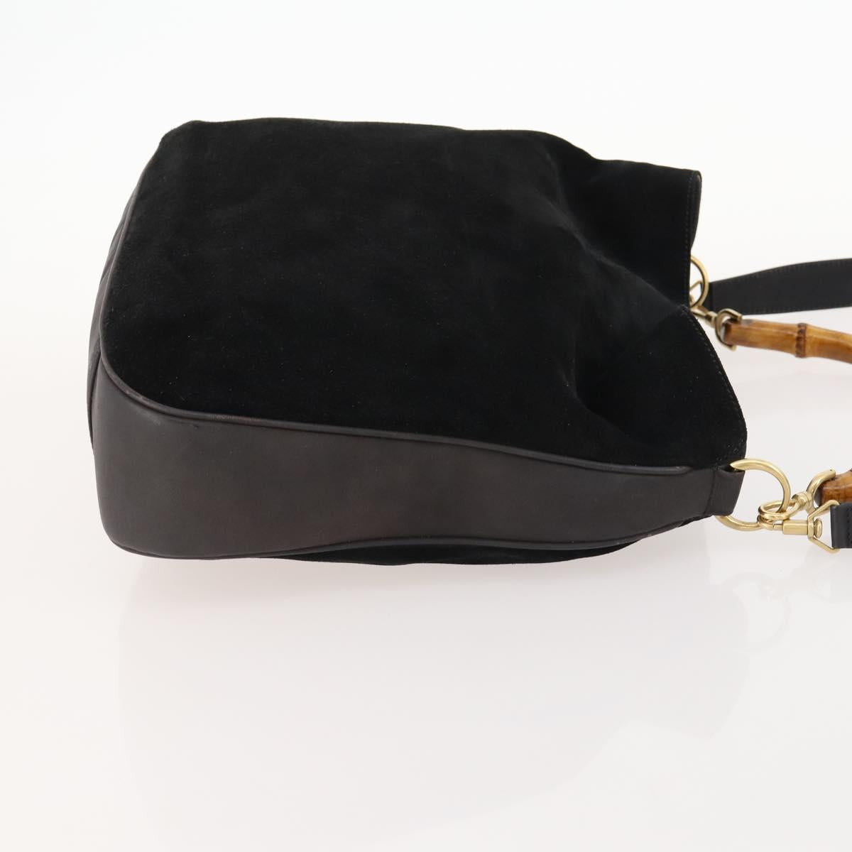 GUCCI Bamboo Shoulder Bag Suede 2way Black Gold Auth 172309