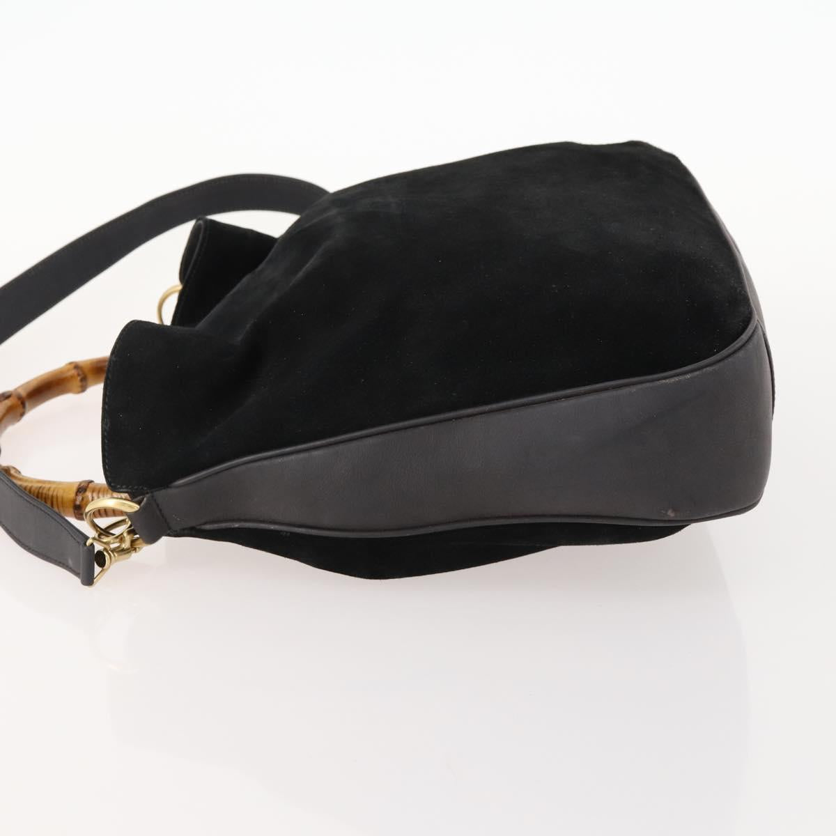 GUCCI Bamboo Shoulder Bag Suede 2way Black Gold Auth 172309