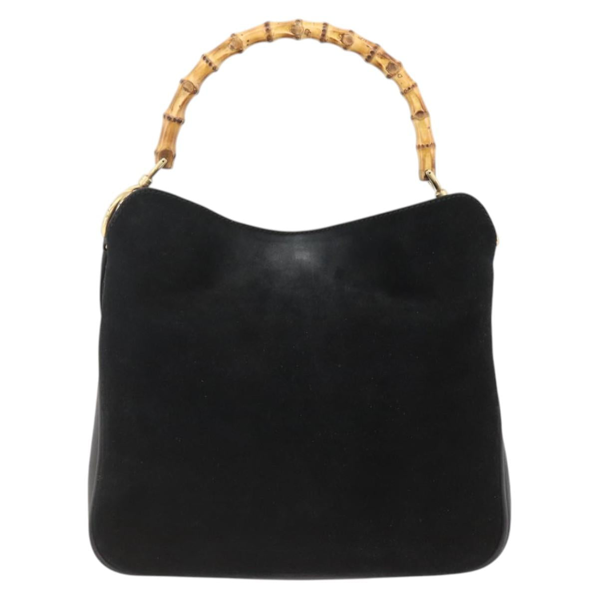 GUCCI Bamboo Shoulder Bag Suede 2way Black Gold 001 2058 1638 0 Auth 172310