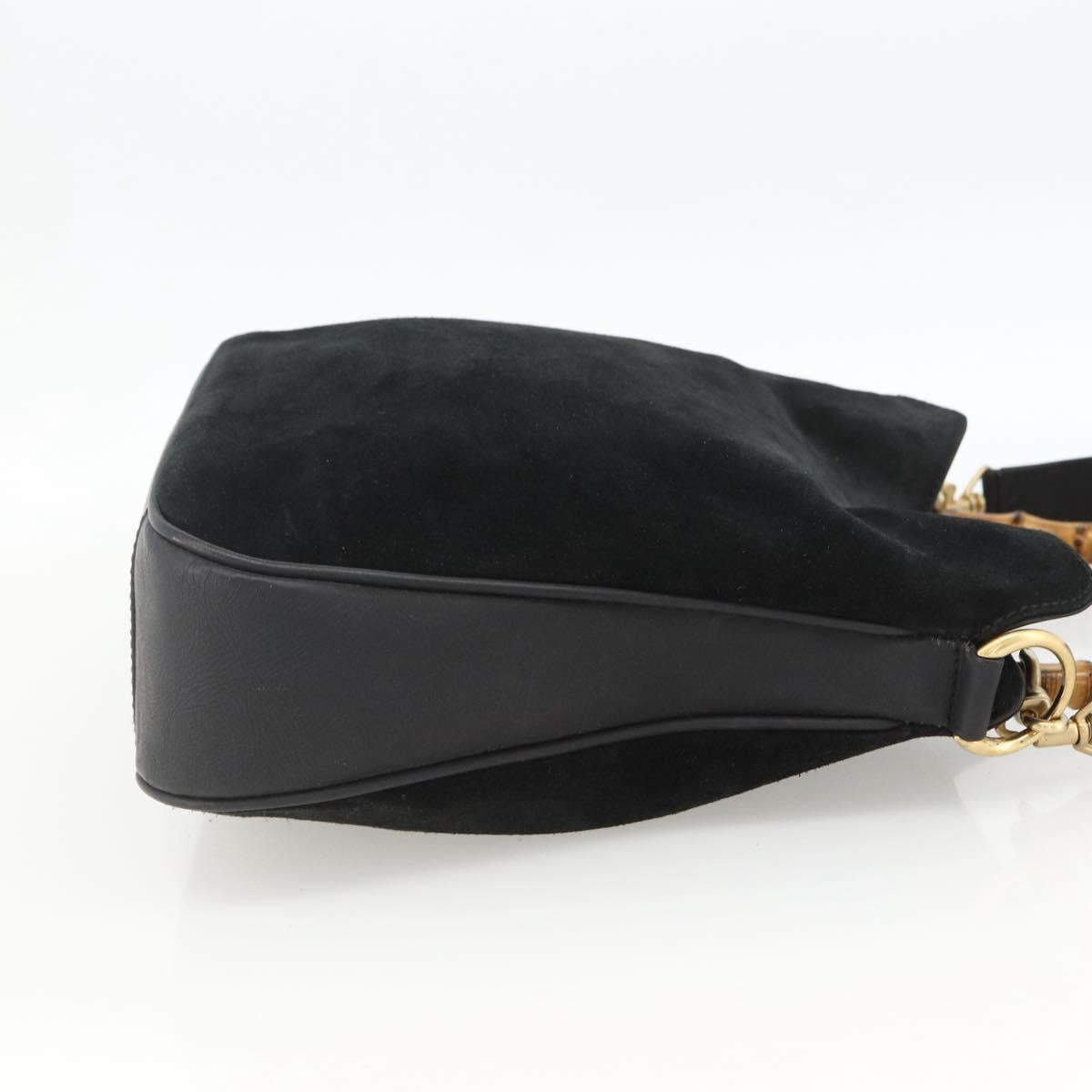 GUCCI Bamboo Shoulder Bag Suede 2way Black Gold 001 2058 1638 0 Auth 172310