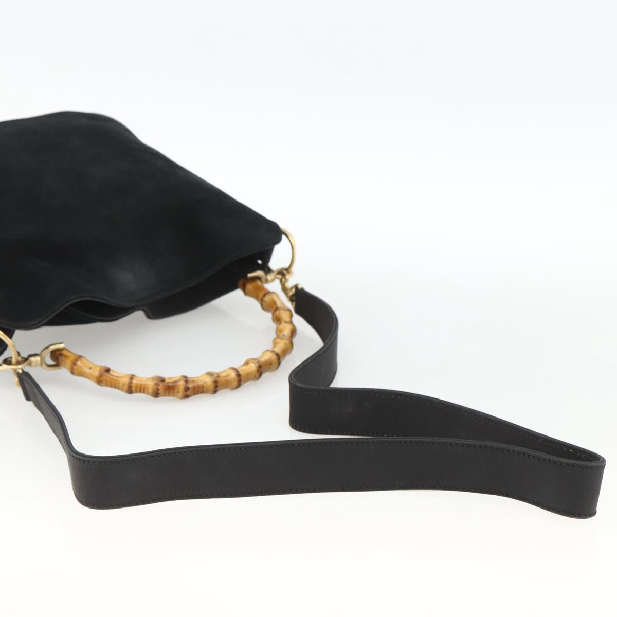 GUCCI Bamboo Shoulder Bag Suede 2way Black Gold 001 2058 1638 0 Auth 172310