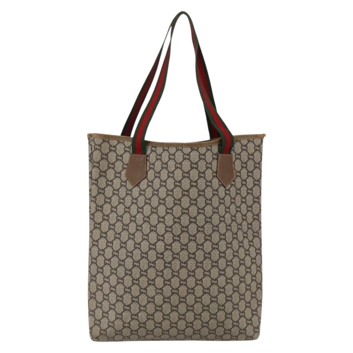 GUCCI GG Plus Supreme Web Sherry Line Tote Bag PVC Beige Red Auth 172313
