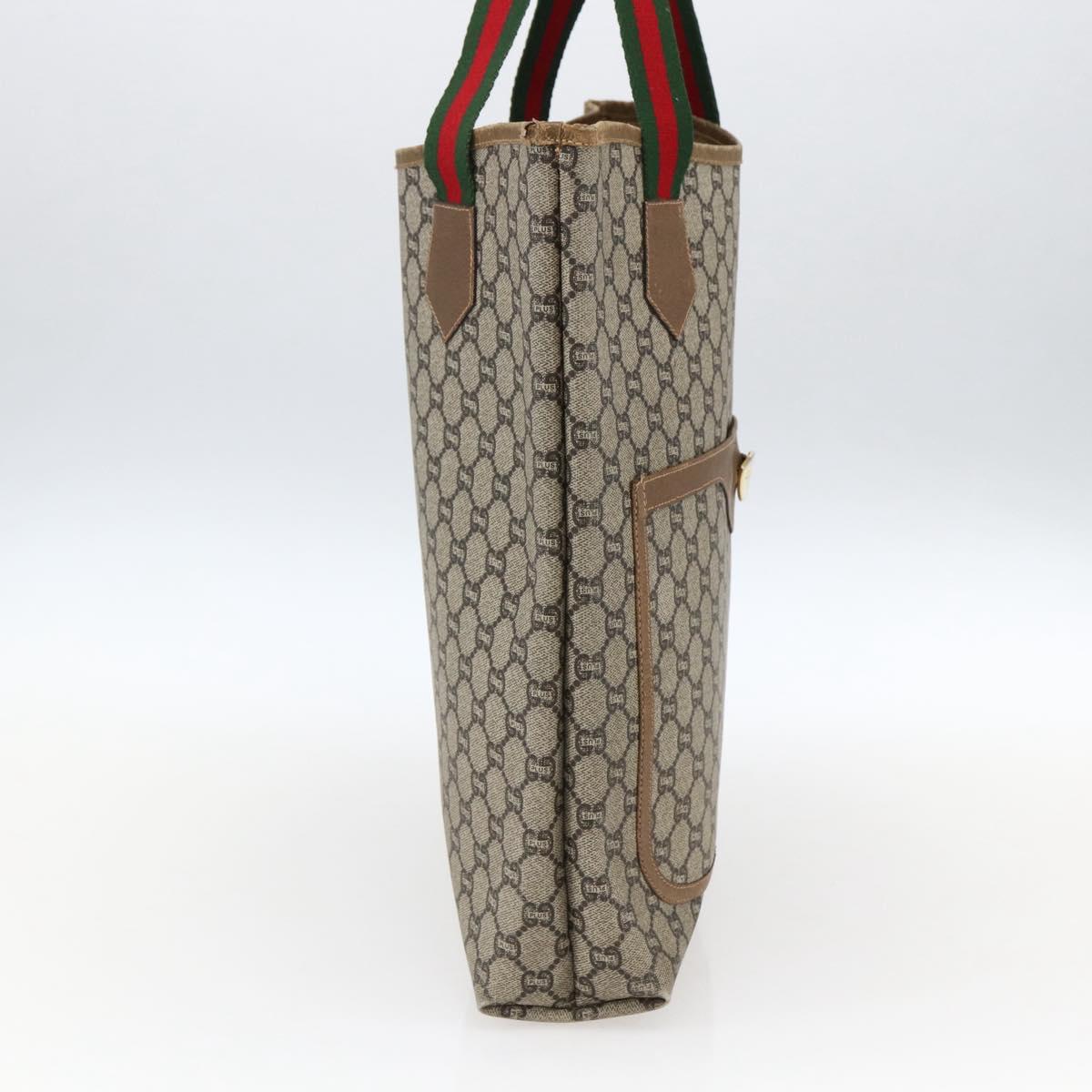 GUCCI GG Plus Supreme Web Sherry Line Tote Bag PVC Beige Red Auth 172313
