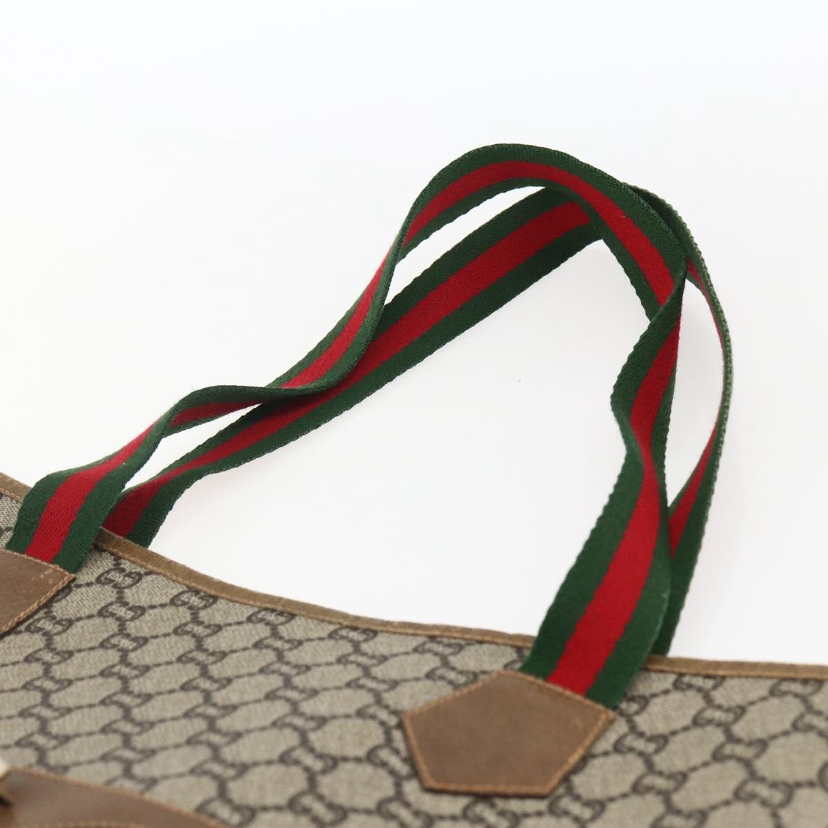 GUCCI GG Plus Supreme Web Sherry Line Tote Bag PVC Beige Red Auth 172313