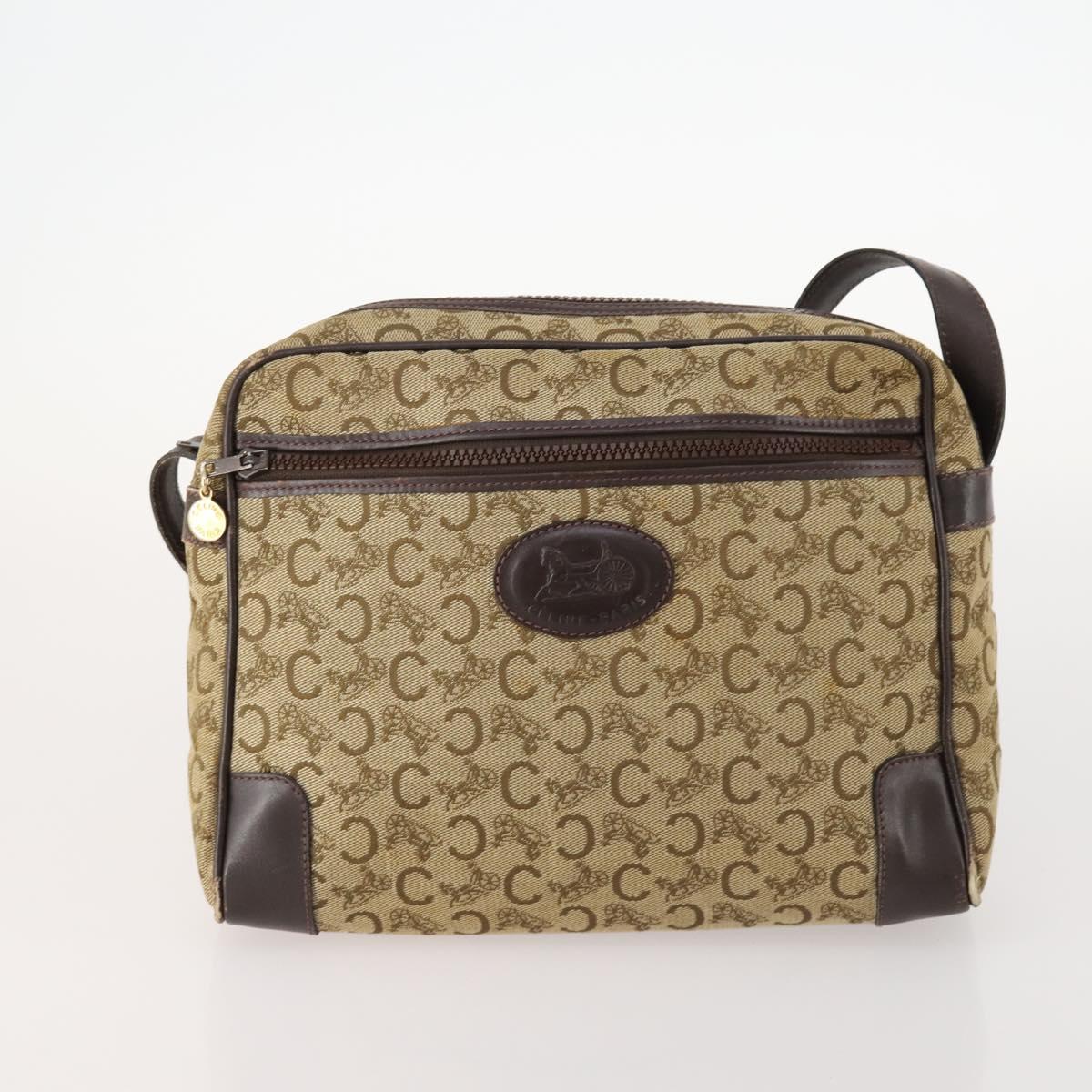 CELINE Macadam Canvas C Sulky Shoulder Bag PVC 2 Set Brown Beige Auth 172314
