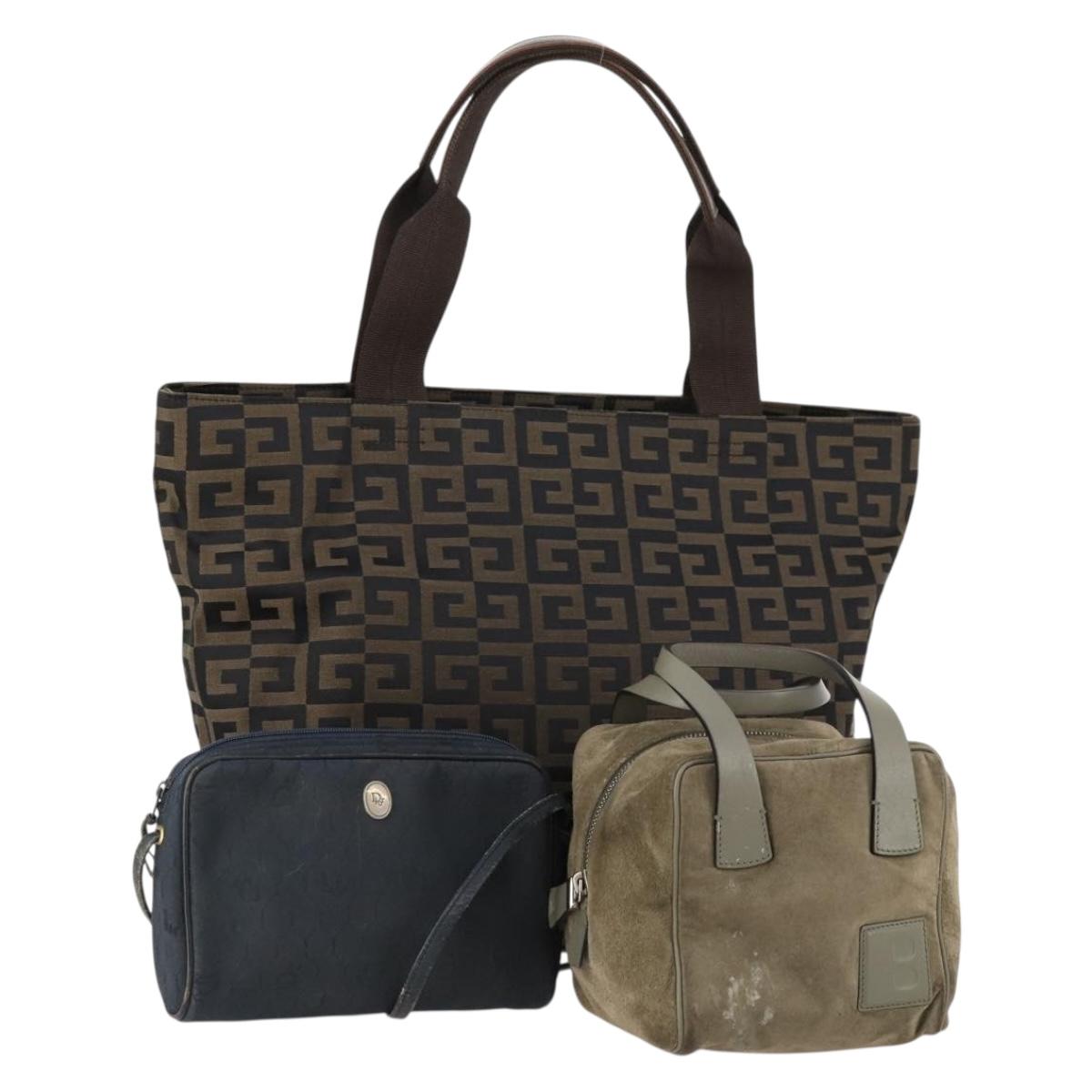 BALLY Dior Fendi Honeycomb Shoulder Bag Suede 3 Set Gray Navy black Auth 172316