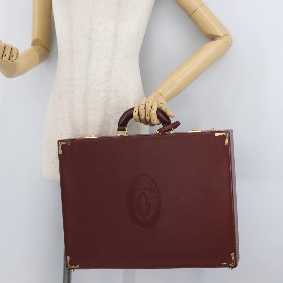 CARTIER Trunk case Must Line Trunk Leather Bordeaux Gold Auth 172317